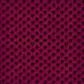 Magenta textile sample with dense floral pattern, dark five-petaled motifs, subtle grid lines, woven texture, “egoitaliano bounce” label.